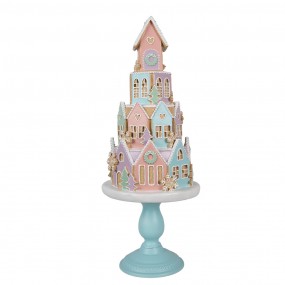 25PR0136 Gingerbread house 59 cm Blauw Roze Kunststof Peperkoekhuisje