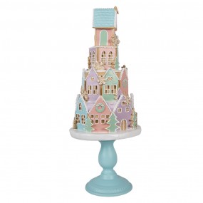 25PR0136 Gingerbread house 59 cm Blauw Roze Kunststof Peperkoekhuisje