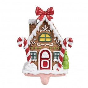 26PR4258 Haak Kerstsok Gingerbread house 13x11x18 cm Bruin Kunststof