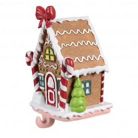 26PR4258 Haak Kerstsok Gingerbread house 13x11x18 cm Bruin Kunststof