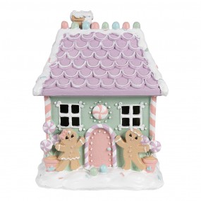 26PR4267 Lebkuchenhaus 17x14x21 cm Grün Rosa Kunststoff Pfefferkuchenhaus