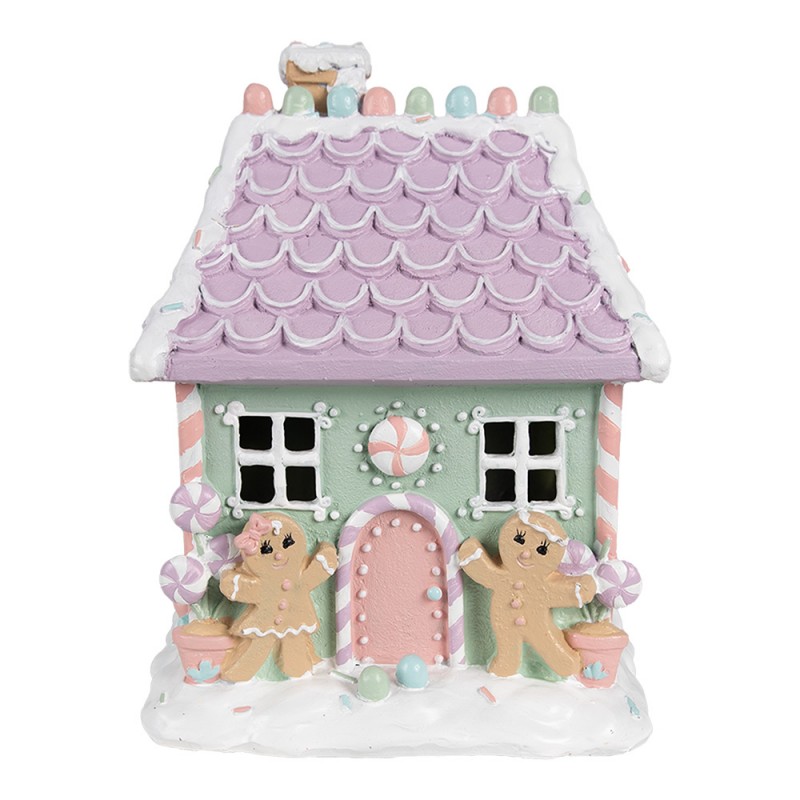 6PR4267 Lebkuchenhaus 17x14x21 cm Grün Rosa Kunststoff Pfefferkuchenhaus