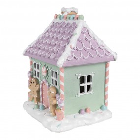 26PR4267 Lebkuchenhaus 17x14x21 cm Grün Rosa Kunststoff Pfefferkuchenhaus