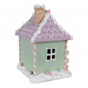 26PR4267 Lebkuchenhaus 17x14x21 cm Grün Rosa Kunststoff Pfefferkuchenhaus