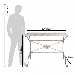 25Y1244 Table de jardin 112x50x86 cm Blanc Marron Fer Abeille