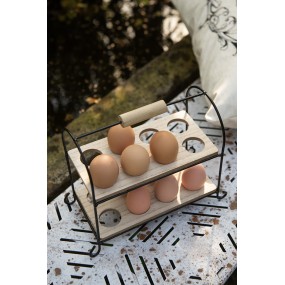 264057 Egg Holder 21x11x20 cm Black Wood Metal Egg Basket