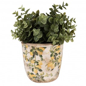 26CE1609S Pot de fleurs Ø 13x12 cm Beige Jaune Céramique Citrons Pot de fleurs d'intérieur