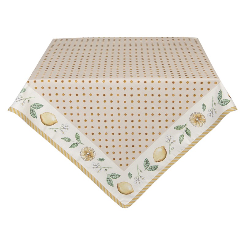 LEL01 Tischdecke 100x100 cm Beige Gelb Baumwolle Zitrone Quadrat Tischtuch