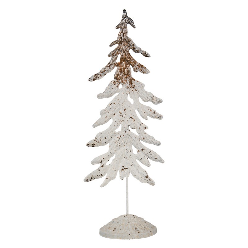 5Y1258 Decoratie Beeld Kerstboom 75 cm Wit Bruin Metaal