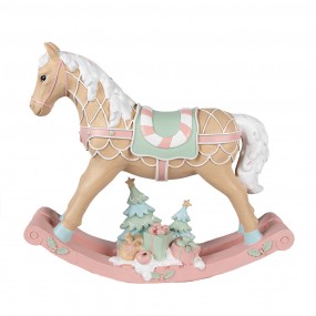 26PR4260 Christmas Decoration Figurine Rocking Horse 41x10x37 cm Beige Pink Plastic