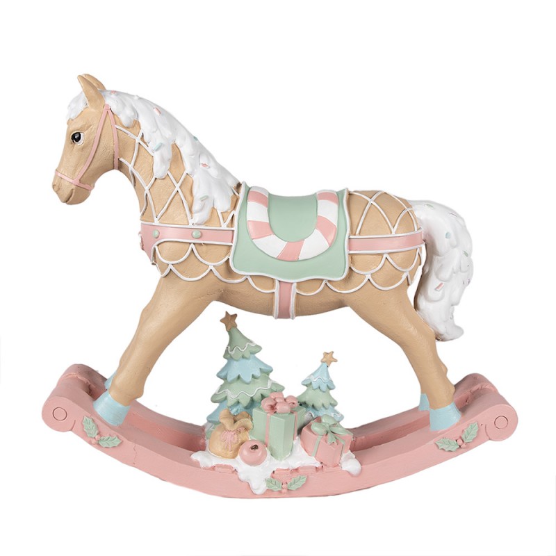 6PR4260 Christmas Decoration Figurine Rocking Horse 41x10x37 cm Beige Pink Plastic