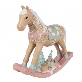 26PR4260 Christmas Decoration Figurine Rocking Horse 41x10x37 cm Beige Pink Plastic