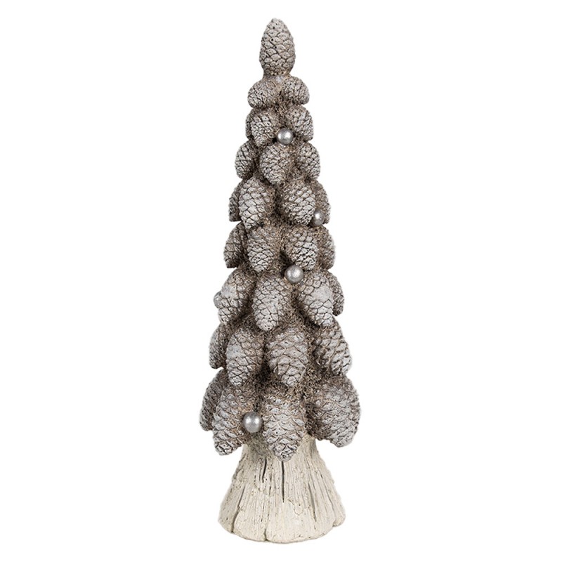 6PR4297 Decoratie Beeld Kerstboom Ø 8x24 cm Bruin Wit Kunststof