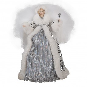 265617 Christmas Decoration Angel 28 cm White Silver colored Textile on Plastic Christmas Tree Decorations