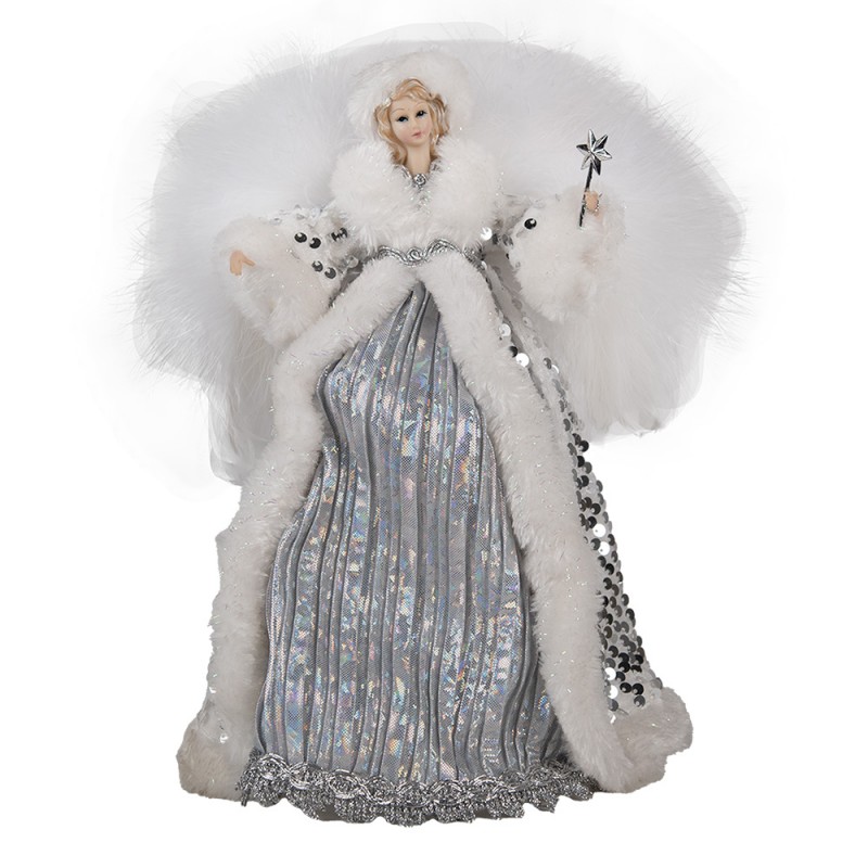 65617 Christmas Decoration Angel 28 cm White Silver colored Textile on Plastic Christmas Tree Decorations