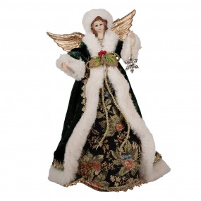 265624 Christmas Decoration Figurine Angel 28 cm Beige Green Textile on Plastic