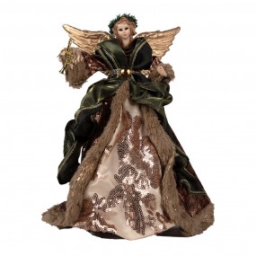 265626 Christmas Decoration Angel 16x10x28 cm Brown Textile on Plastic Christmas Tree Decorations