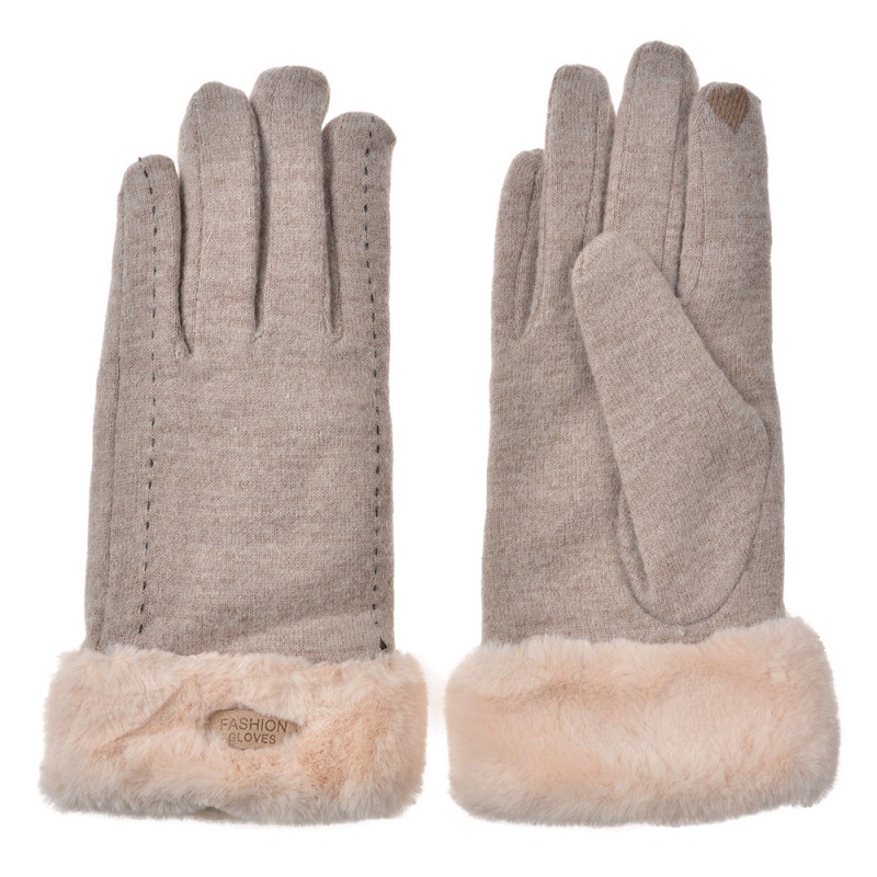 JZGL0090BE Gants en fausse fourrure 9x23 cm Beige Polyester