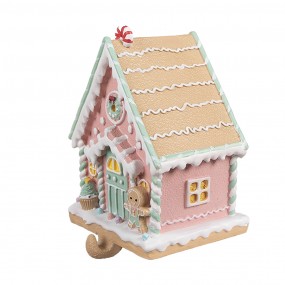 26PR4264 Haak Kerstsok Gingerbread house 13x10x18 cm Roze Kunststof