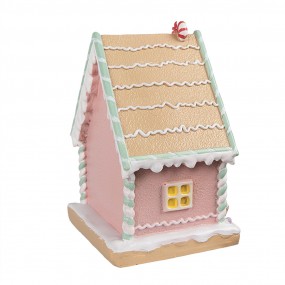 26PR4264 Haak Kerstsok Gingerbread house 13x10x18 cm Roze Kunststof