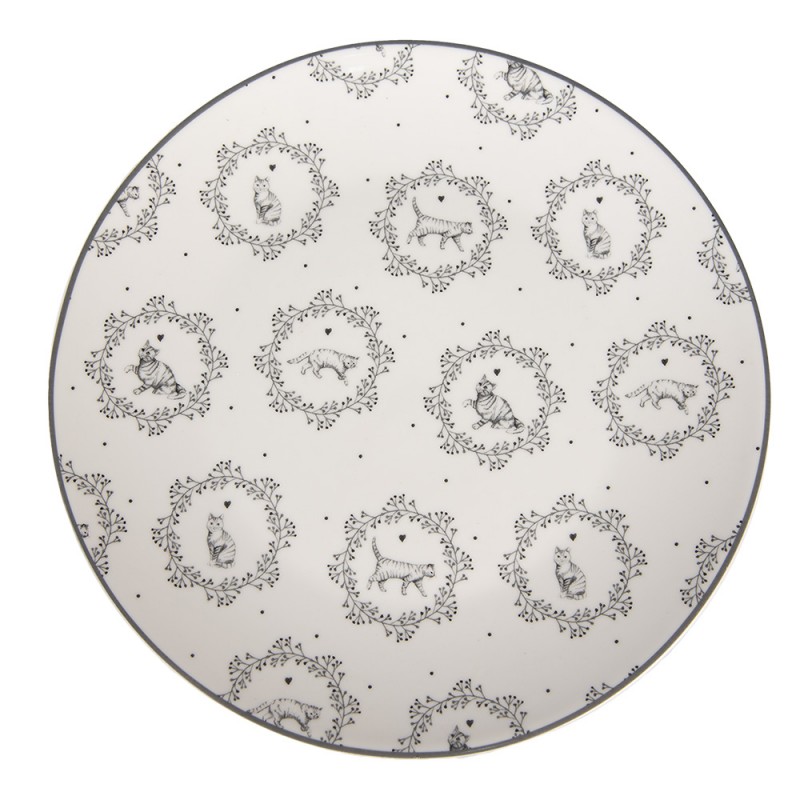 LGCDP Assiette de petit déjeuner Ø 20 cm Blanc Gris Porcelaine Chats