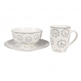 2LGCDP Assiette de petit déjeuner Ø 20 cm Blanc Gris Porcelaine Chats