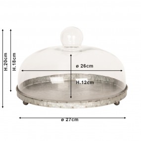 26GL2490 Cloche Ø 20x27 cm Grey Glass Round Glass Bell Jar