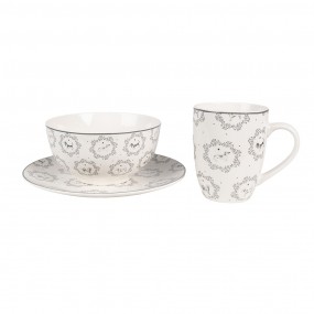 2LGDBO Bol à soupe 500 ml Blanc Gris Porcelaine Chiens