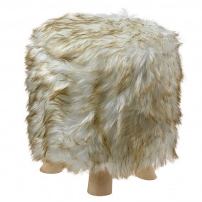 265730 Pouf Ø 32x40 cm Blanc Marron Bois Textile Rond