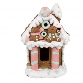 26MG0055 Gingerbread house met LED 26x20x37 cm Bruin Kunststof Peperkoekhuisje