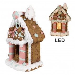 26MG0055 Gingerbread house met LED 26x20x37 cm Bruin Kunststof Peperkoekhuisje