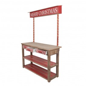 25H0712 Sidetable Kerstkraam 120x47x180 cm Rood Bruin Hout Kerstdecoratie