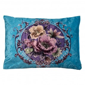 2KG039.002 Sierkussen 70x50x6 cm Blauw Synthetisch Bloemen Kussenhoes met Kussenvulling