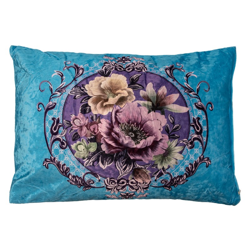 KG039.002 Sierkussen 70x50x6 cm Blauw Synthetisch Bloemen Kussenhoes met Kussenvulling