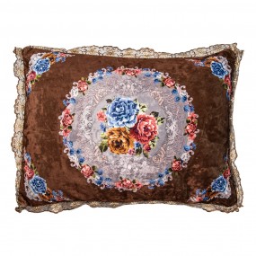 2KG039.003 Coussin décoratif 70x50x6 cm Marron Synthétique Fleurs Housse de coussin avec garniture de coussin