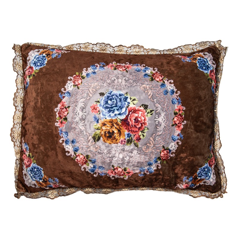 KG039.003 Coussin décoratif 70x50x6 cm Marron Synthétique Fleurs Housse de coussin avec garniture de coussin