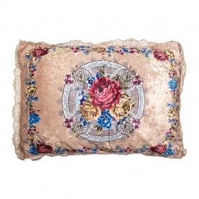 2KG039.005 Decorative Cushion 70x50x6 cm Beige Synthetic Flowers Cushion Cover with Cushion Filling