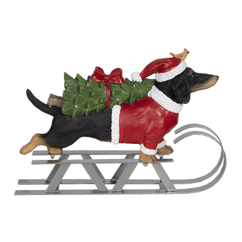 6PR2999 Kerstdecoratie Beeld Hond 40x10x28 cm Bruin Rood Polyresin