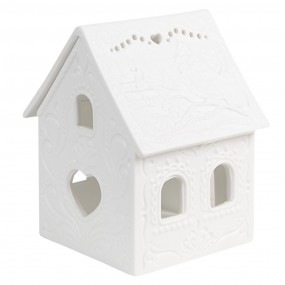 26CE1739 Porte-bougie Maison 7x8x9 cm Blanc Porcelaine Porte-bougies