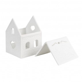 26CE1739 Porte-bougie Maison 7x8x9 cm Blanc Porcelaine Porte-bougies