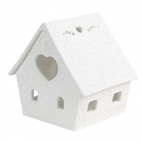 26CE1740 Porte-bougie Maison 9x7x8 cm Blanc Porcelaine Porte-bougies