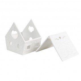 26CE1740 Porte-bougie Maison 9x7x8 cm Blanc Porcelaine Porte-bougies