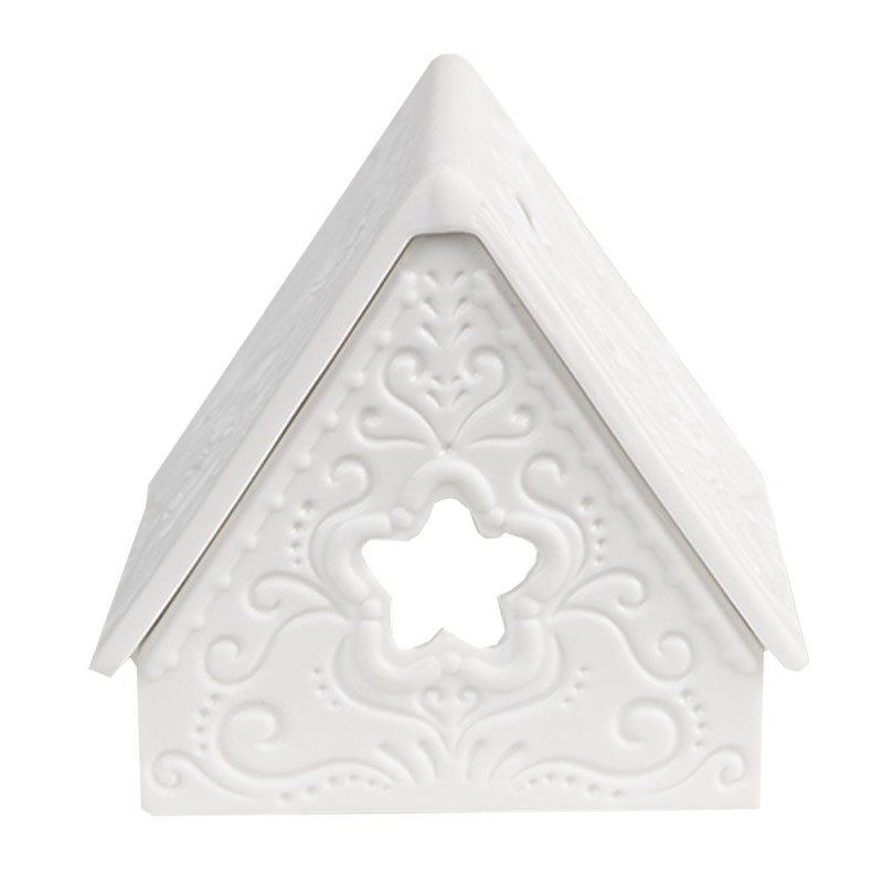 6CE1741 Porte-bougie Maison 8x8x8 cm Blanc Porcelaine Porte-bougies