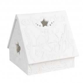 26CE1741 Portacandela Casa 8x8x8 cm Bianco Porcellana Portacandele