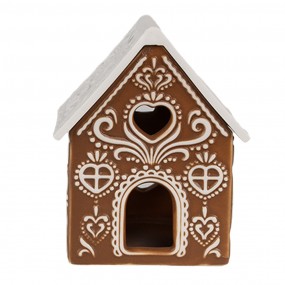 26CE1742 Tealight Holder Gingerbread house 7x8x9 cm Brown Porcelain Tea-light Holder