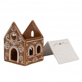 26CE1742 Tealight Holder Gingerbread house 7x8x9 cm Brown Porcelain Tea-light Holder