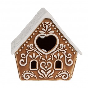 26CE1743 Tealight Holder Gingerbread house 9x7x8 cm Brown Porcelain Tea-light Holder