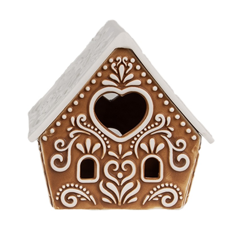 6CE1743 Tealight Holder Gingerbread house 9x7x8 cm Brown Porcelain Tea-light Holder