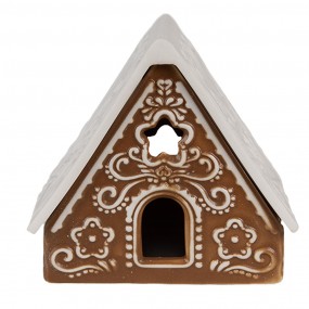 26CE1744 Tealight Holder Gingerbread house 8x8x8 cm Brown Porcelain Tea-light Holder