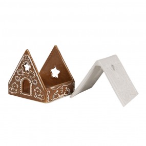 26CE1744 Tealight Holder Gingerbread house 8x8x8 cm Brown Porcelain Tea-light Holder